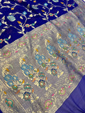 Royal Blue Banarasi Khaddi Georgette Saree - Aura Benaras