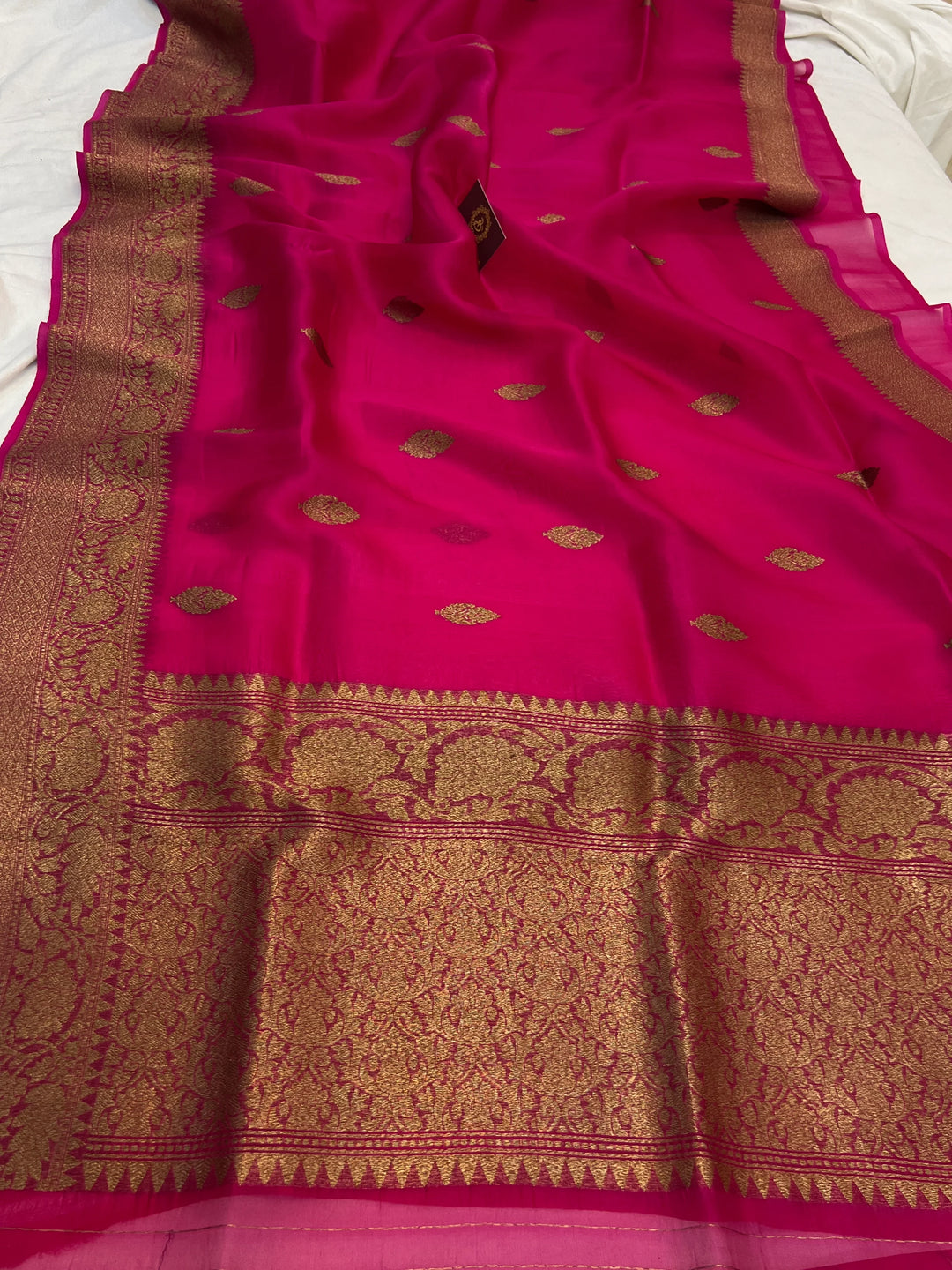 Rani Pink Pure Kora Silk Handloom Banarasi Saree