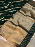 Bottle Green Banarasi Handloom Kora Silk Saree - Aura Benaras