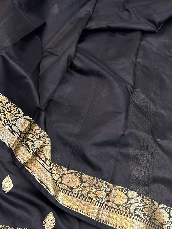Black Pure Katan Silk Handloom Banarasi Saree