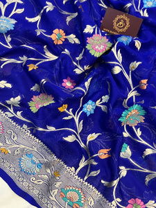 Royal Blue Banarasi Khaddi Georgette Saree - Aura Benaras