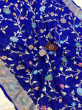 Royal Blue Banarasi Khaddi Georgette Saree - Aura Benaras