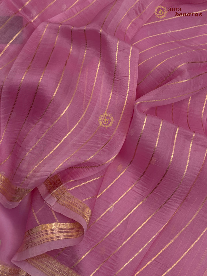 Pure Pinkish Lavender Kora Silk Banarasi Saree with Kadhwa Flower Butas