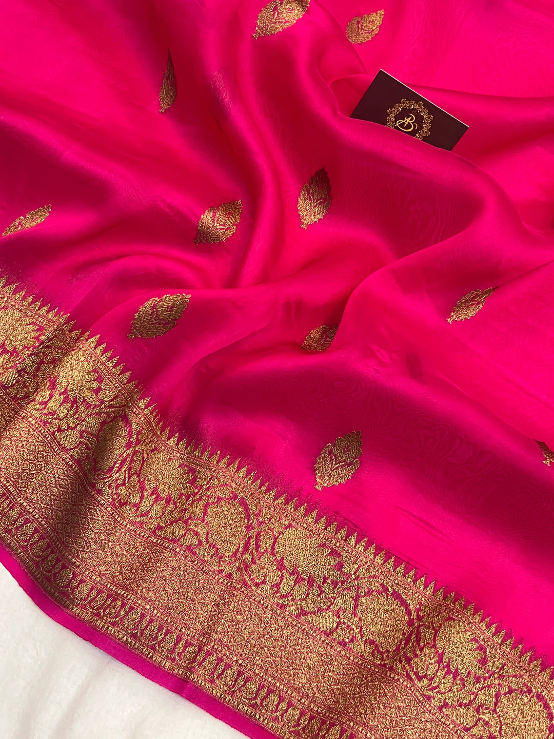 Rani Pink Pure Kora Silk Handloom Banarasi Saree
