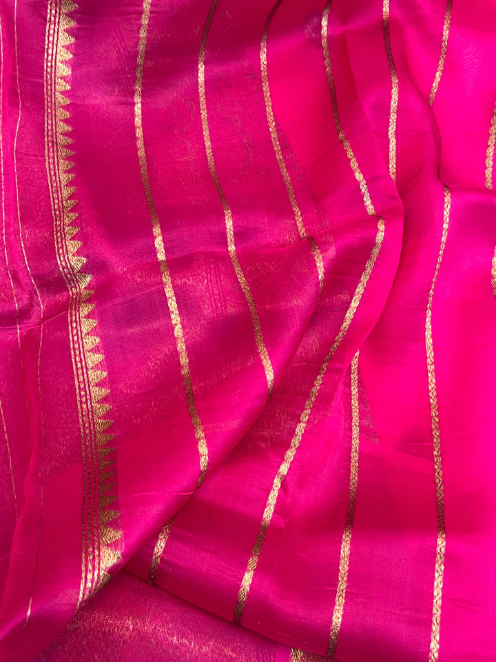 Rani Pink Pure Kora Silk Handloom Banarasi Saree