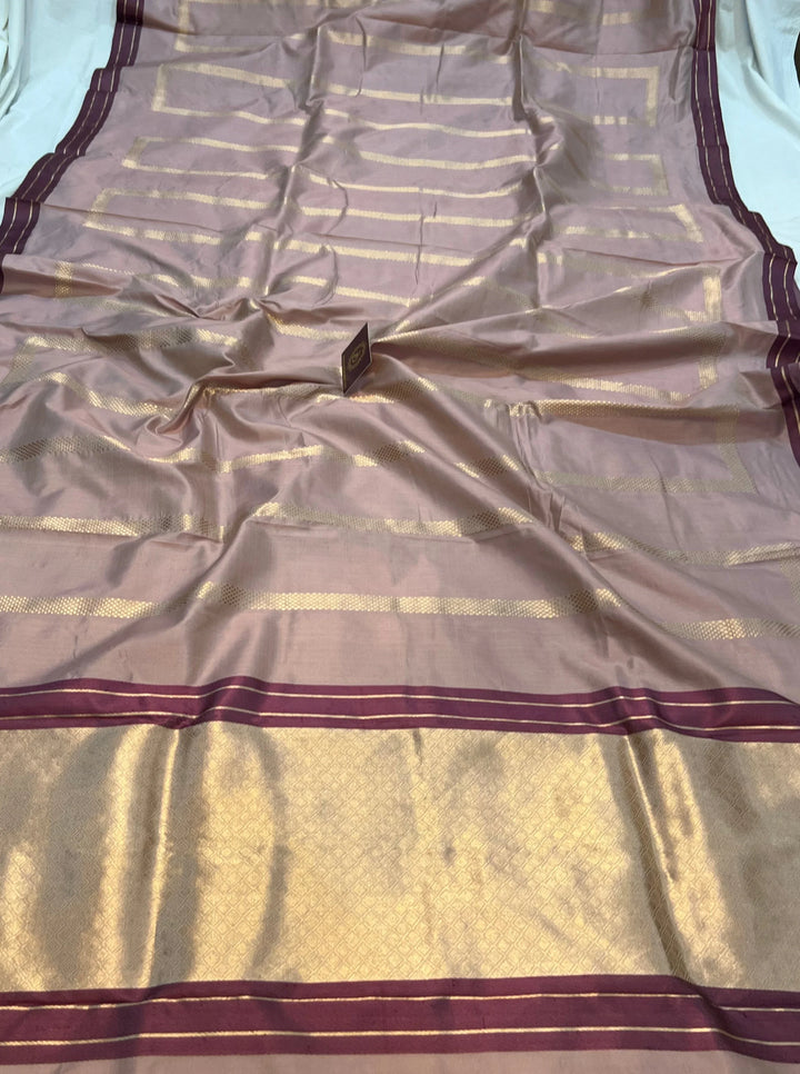 Old Rose Jaal Pure Banarasi Handlloom Katan Silk Saree - Aura Benaras