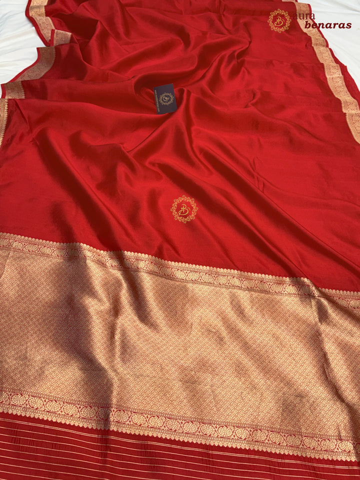 Red Pure Banarasi Handloom Silk Saree - Aura Benaras