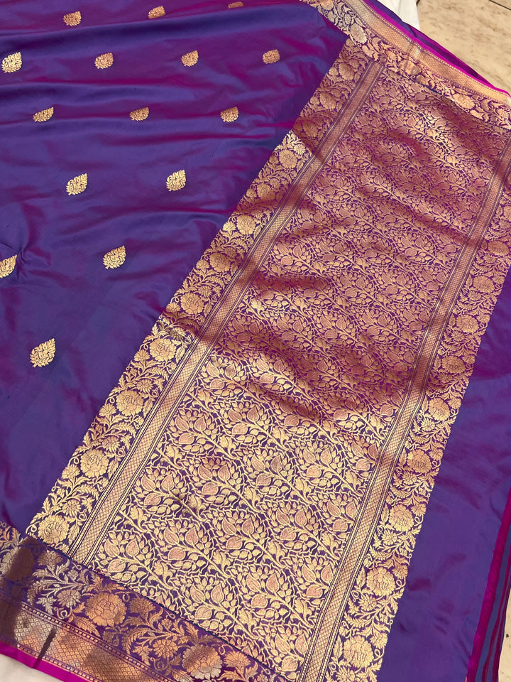 Lavender Pure Katan Silk Handloom Banarasi Saree