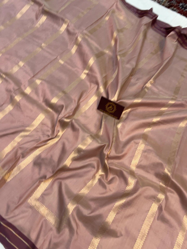 Old Rose Jaal Pure Banarasi Handlloom Katan Silk Saree - Aura Benaras