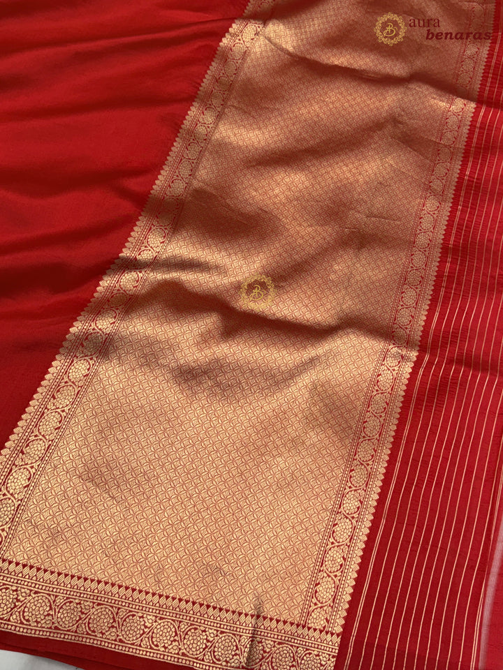 Red Pure Banarasi Handloom Silk Saree - Aura Benaras