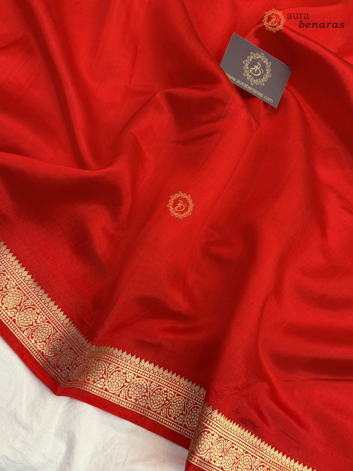 Red Pure Banarasi Handloom Silk Saree - Aura Benaras