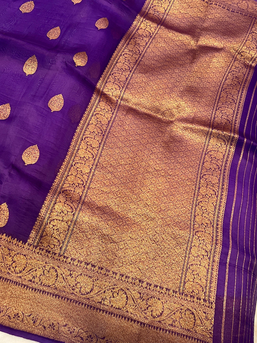 Purple Pure Kora Silk Handloom Banarasi Saree