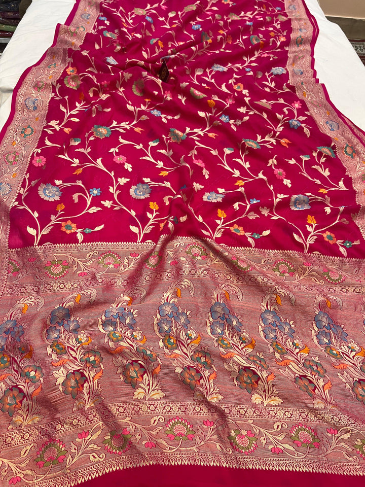Rani Pink Banarasi Khaddi Georgette Saree - Aura Benaras