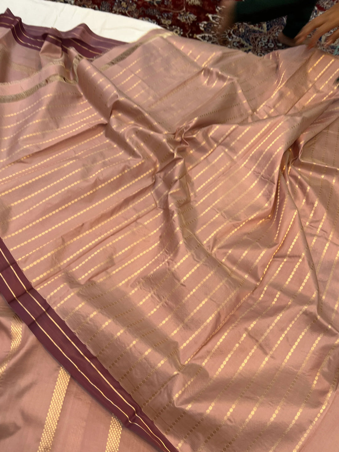 Old Rose Jaal Pure Banarasi Handlloom Katan Silk Saree - Aura Benaras