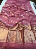 Onion Banarasi Handloom Kora Silk Saree - Aura Benaras