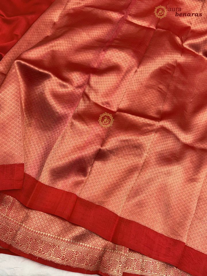 Red Pure Banarasi Handloom Silk Saree - Aura Benaras