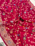 Rani Pink Banarasi Khaddi Georgette Saree - Aura Benaras