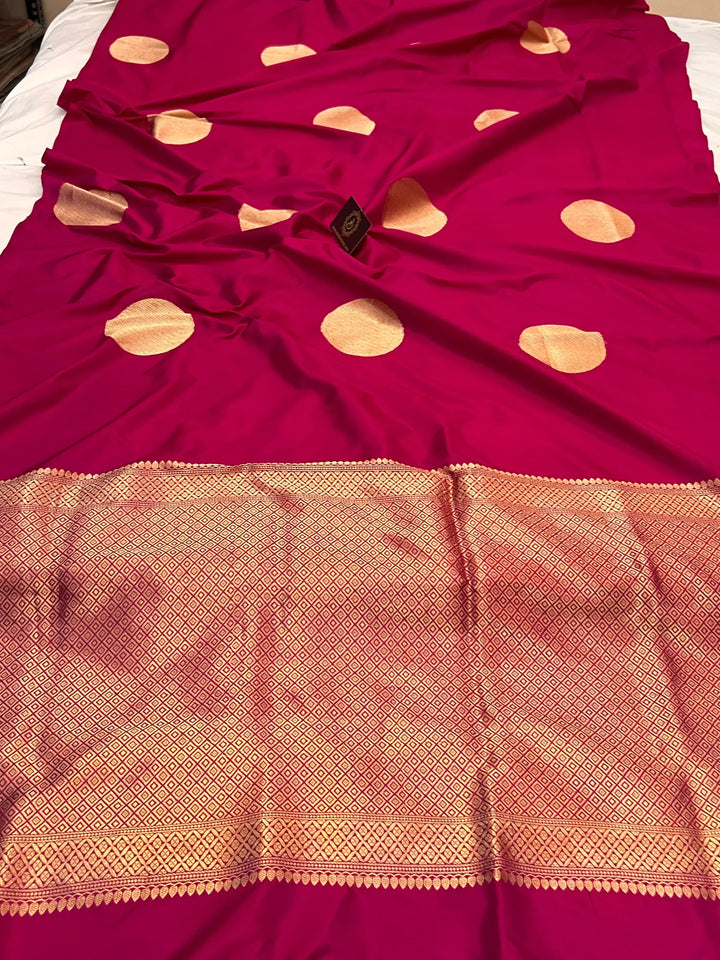 Rani Pink Pure Katan Silk Handloom Banarasi Saree