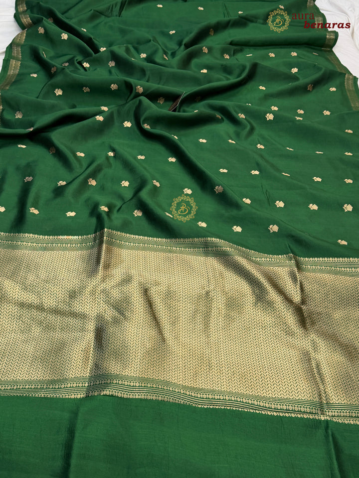 Bottle Green Banarasi Silk Saree with Kadhwa Floral Zari Buta
