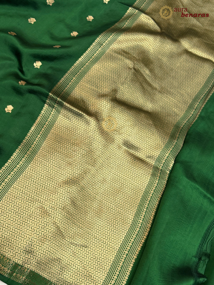 Bottle Green Banarasi Silk Saree with Kadhwa Floral Zari Buta