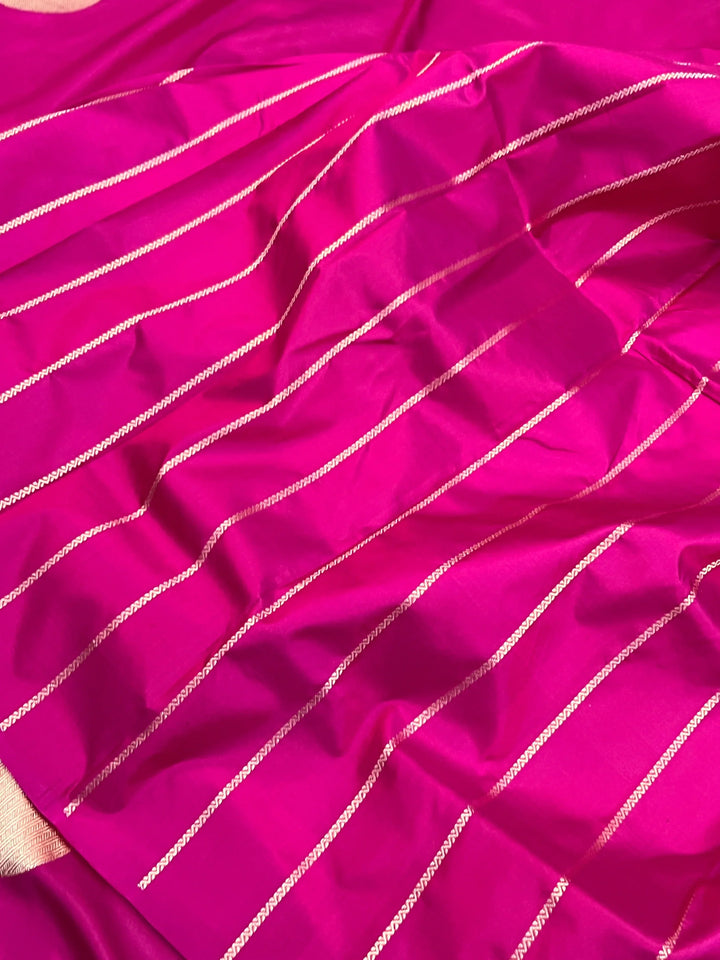 Rani Pink Pure Katan Silk Handloom Banarasi Saree