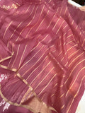 Onion Banarasi Handloom Kora Silk Saree - Aura Benaras