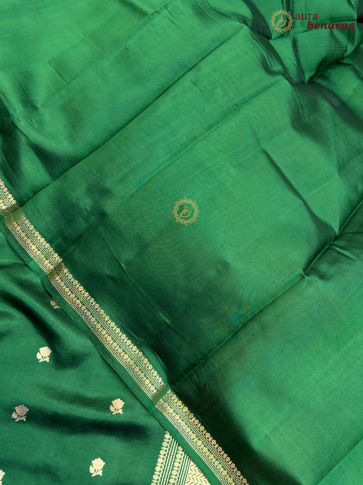 Bottle Green Banarasi Silk Saree with Kadhwa Floral Zari Buta