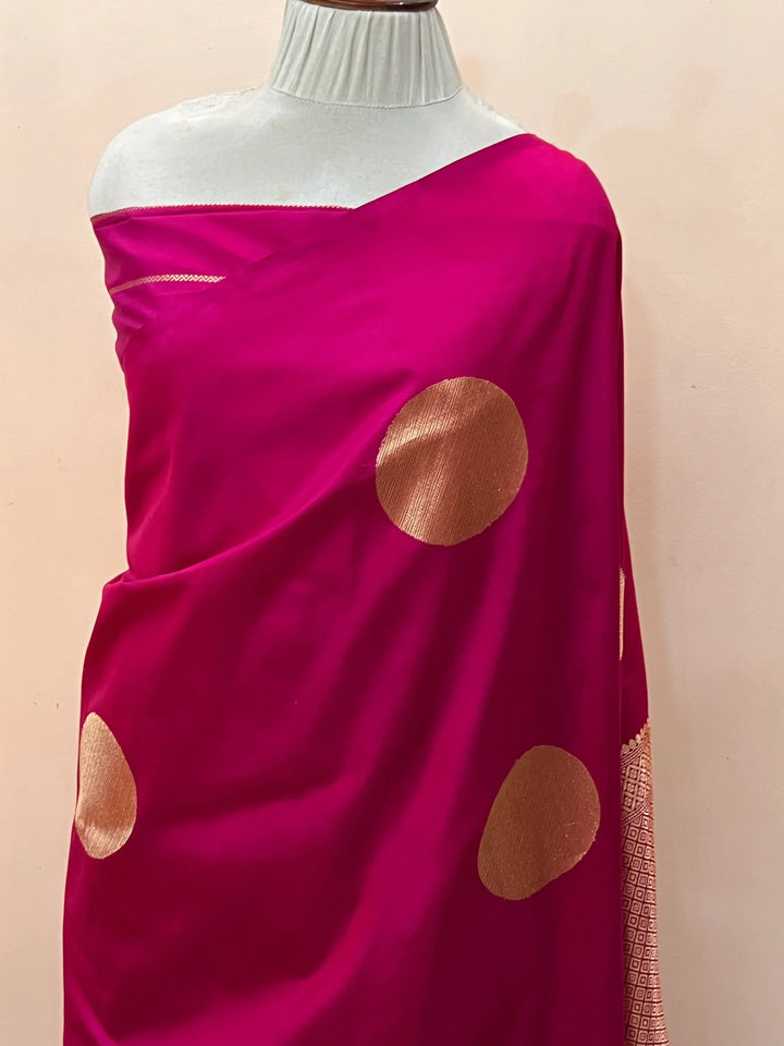 Rani Pink Pure Katan Silk Handloom Banarasi Saree