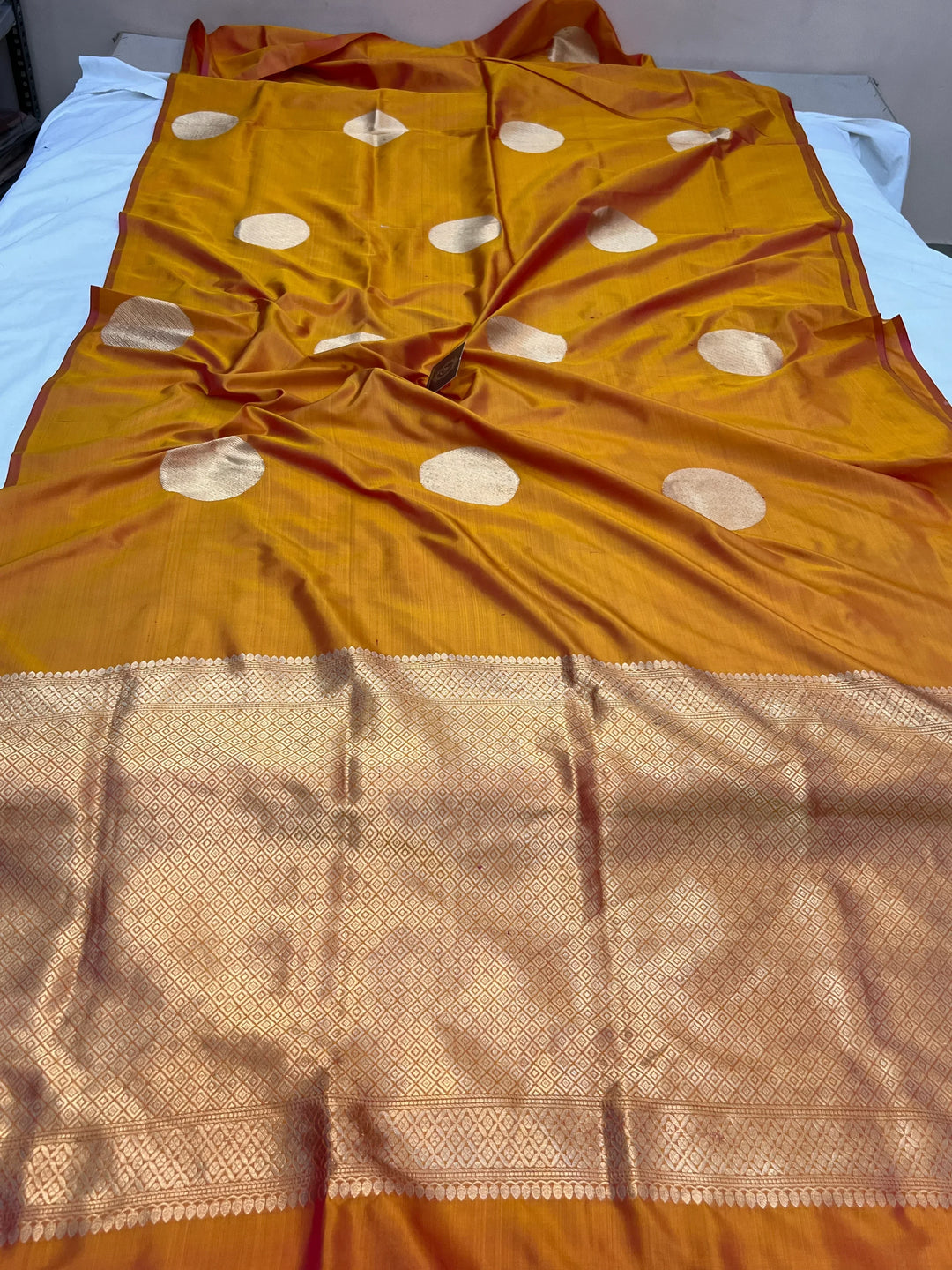 Yellowish Orange Pure Katan Silk Handloom Banarasi Saree