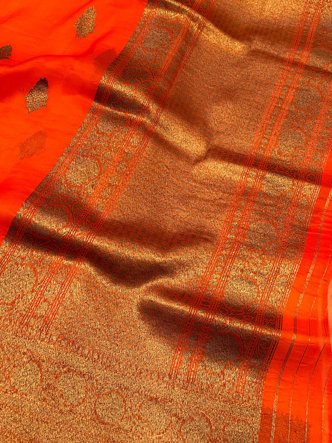 Orange Pure Kora Silk Handloom Banarasi Saree