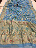 Powder Blue Banarasi Khaddi Georgette Saree - Aura Benaras