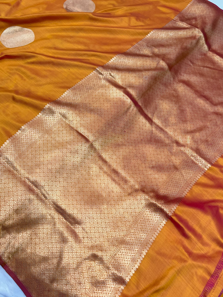 Yellowish Orange Pure Katan Silk Handloom Banarasi Saree