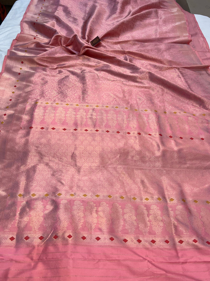 Pure Katan silk handloom Banarasi saree with golden geometric brocade and Meenakari designer border