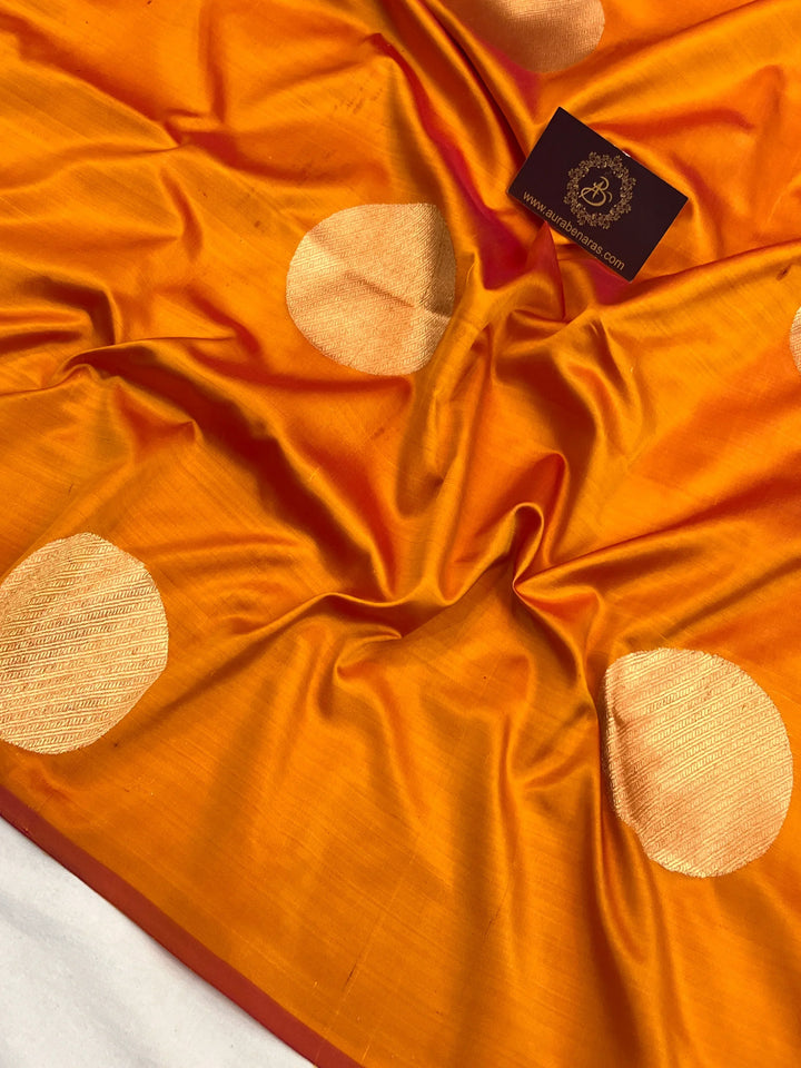 Yellowish Orange Pure Katan Silk Handloom Banarasi Saree