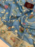 Powder Blue Banarasi Khaddi Georgette Saree - Aura Benaras