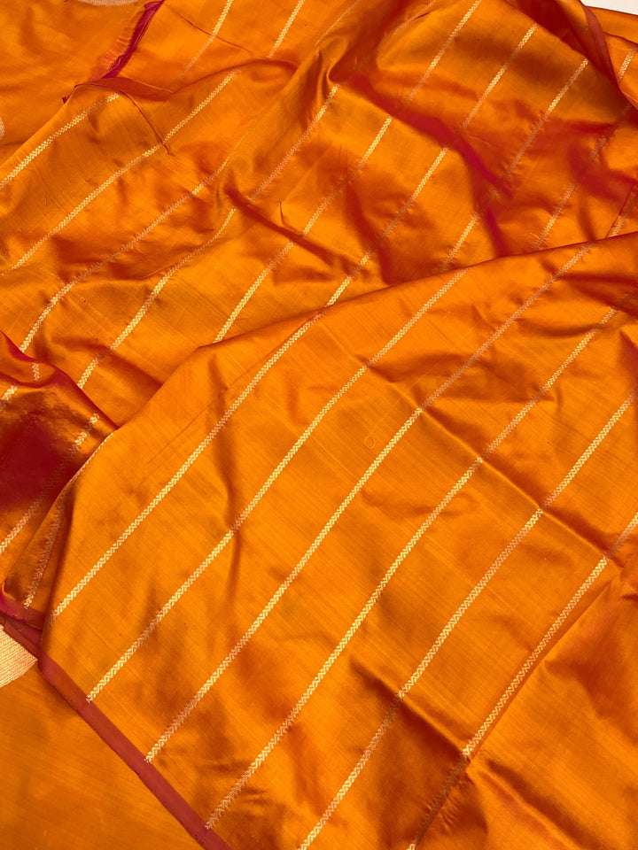 Yellowish Orange Pure Katan Silk Handloom Banarasi Saree
