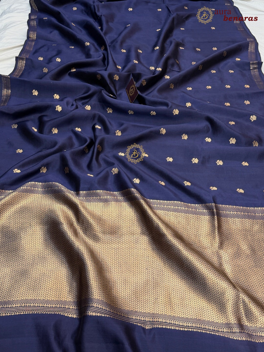 Navy Blue Banarasi Silk Saree with Kadhwa Floral Zari Buta