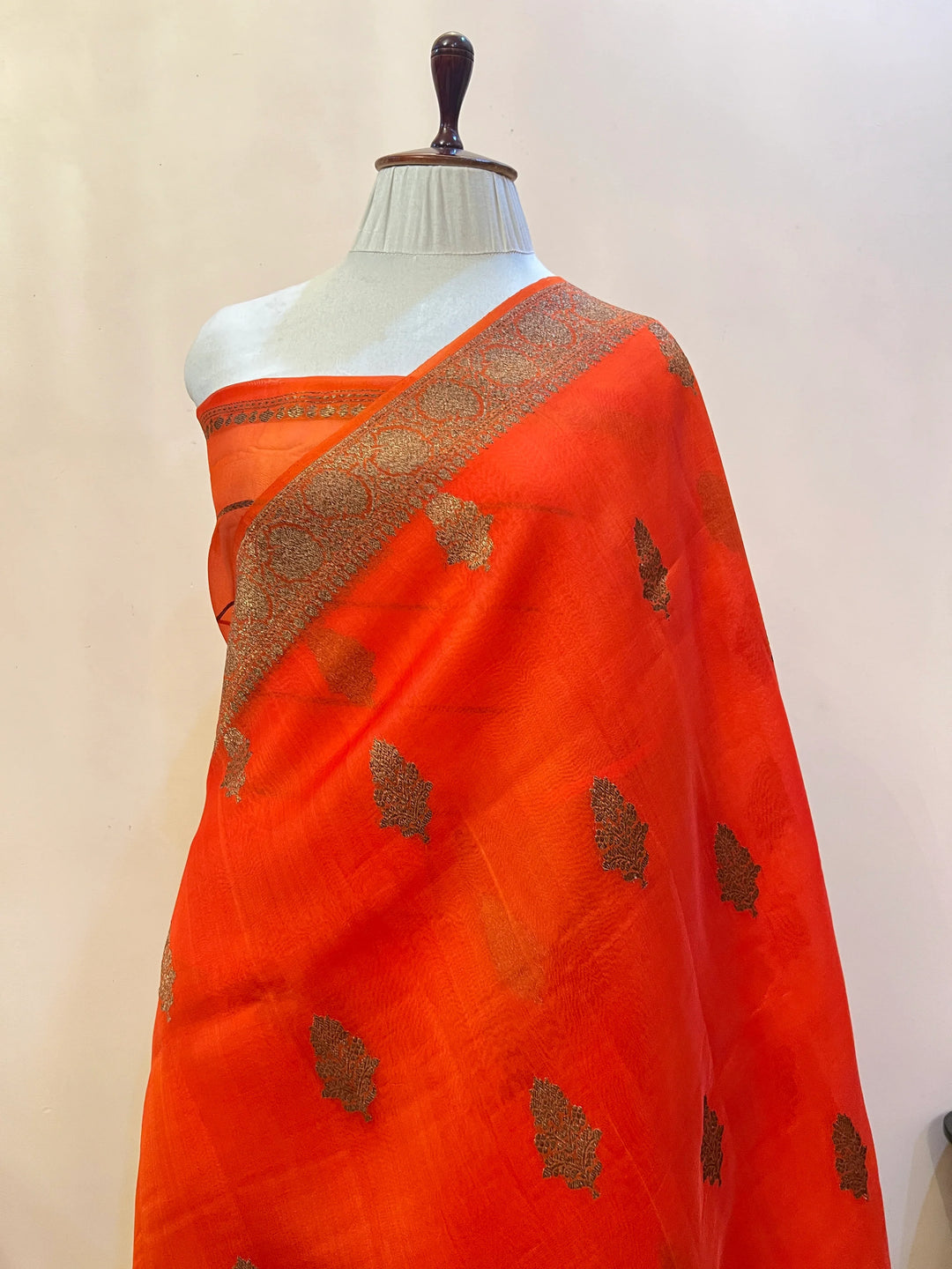 Orange Pure Kora Silk Handloom Banarasi Saree