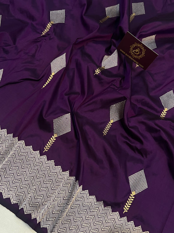 Purple Kadwa Banarasi Handloom Pure Katan Silk Saree - Aura Benaras