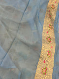 Powder Blue Banarasi Khaddi Georgette Saree - Aura Benaras