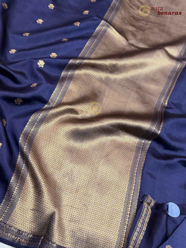 Navy Blue Banarasi Silk Saree with Kadhwa Floral Zari Buta