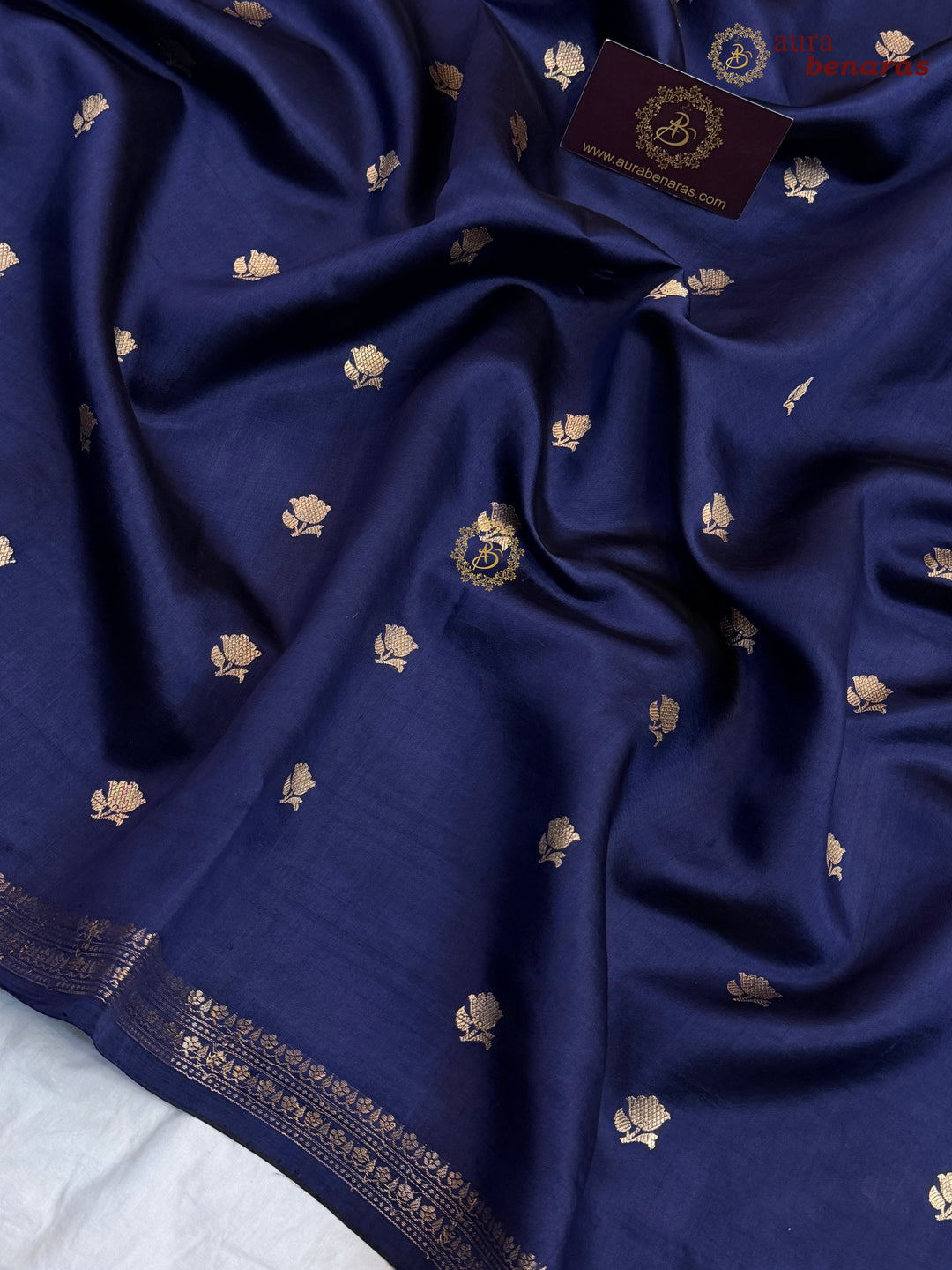 Navy Blue Banarasi Silk Saree with Kadhwa Floral Zari Buta