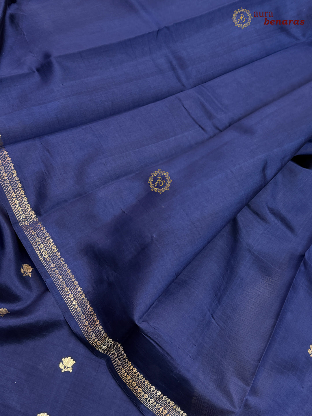 Navy Blue Banarasi Silk Saree with Kadhwa Floral Zari Buta