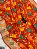 Orange Banarasi Khaddi Georgette Saree - Aura Benaras