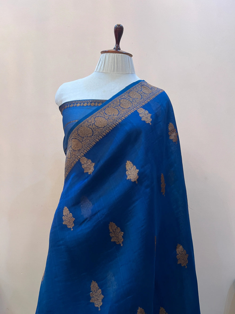 Teal Blue Pure Kora Silk Handloom Banarasi Saree