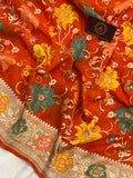 Orange Banarasi Khaddi Georgette Saree - Aura Benaras