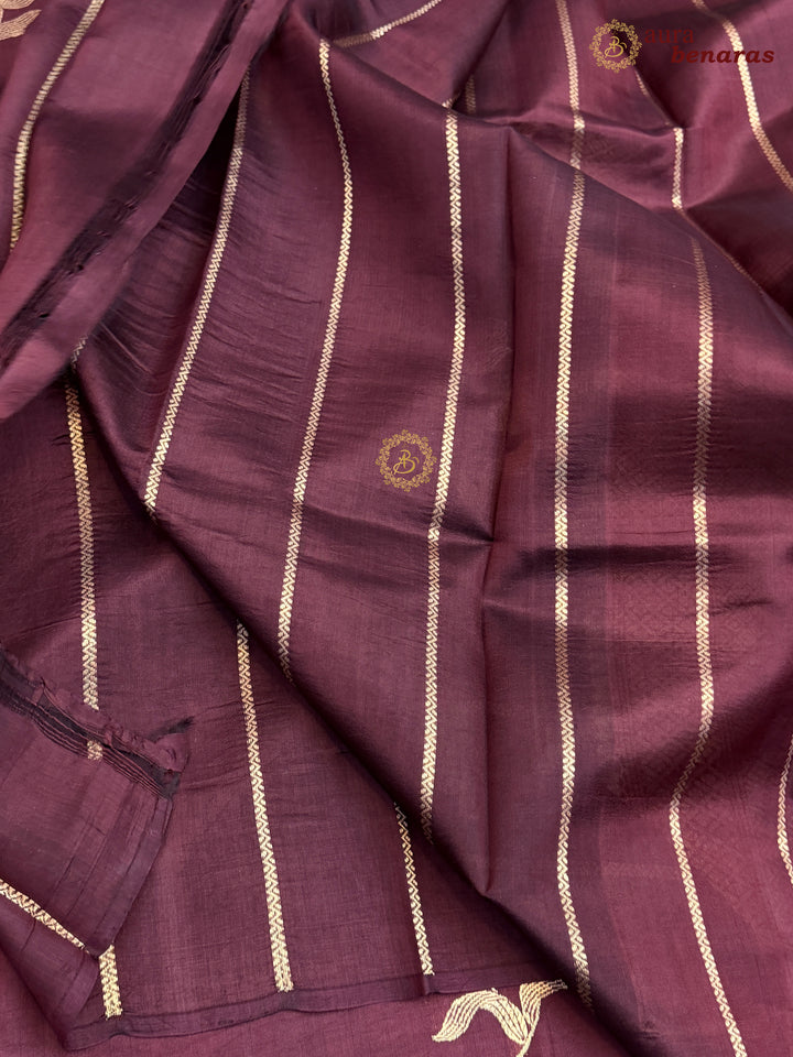 Maroon Banarasi Silk Saree with Kadhwa Sona Rupa Floral Motifs.