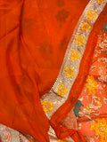 Orange Banarasi Khaddi Georgette Saree - Aura Benaras