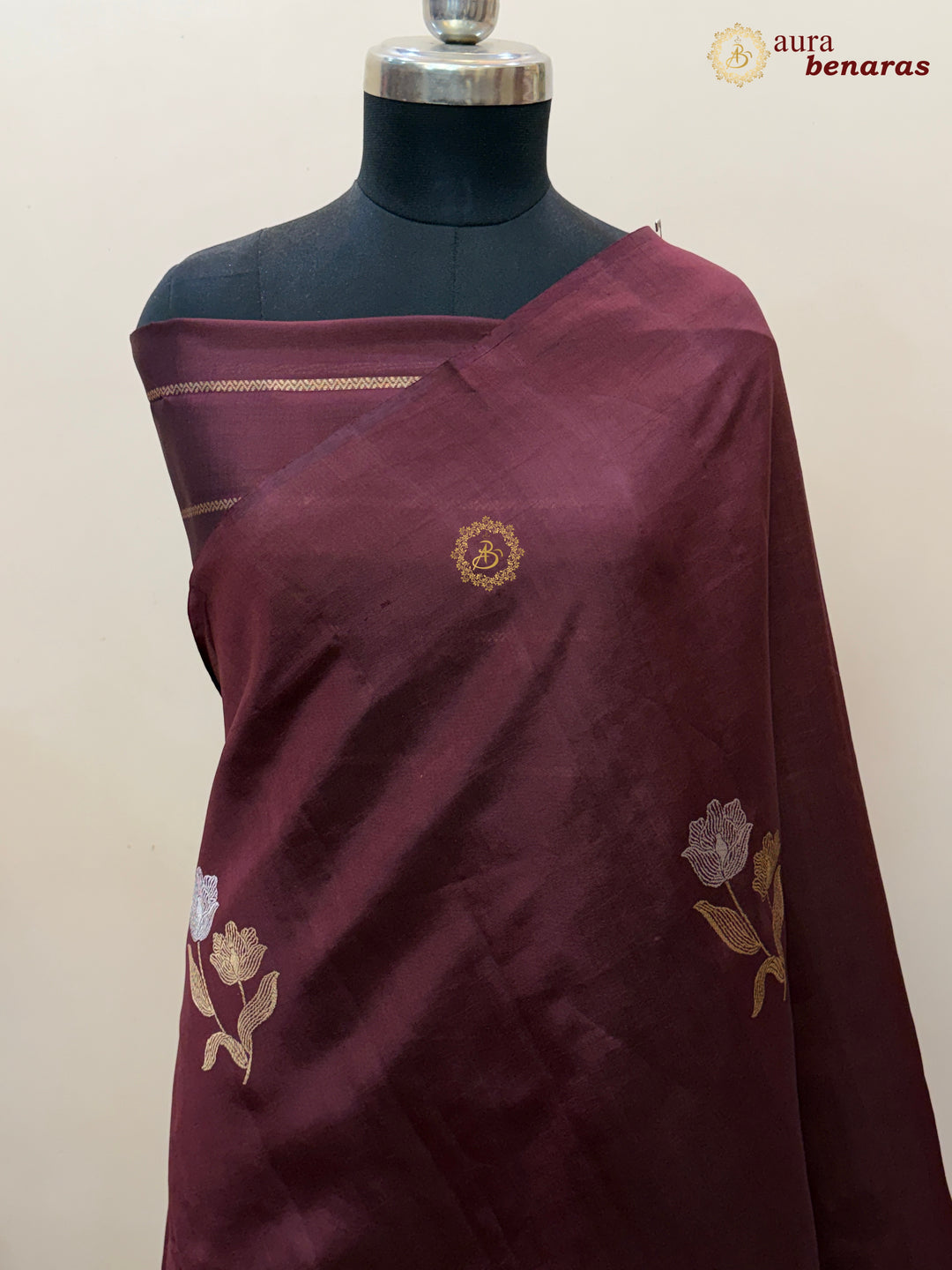 Maroon Banarasi Silk Saree with Kadhwa Sona Rupa Floral Motifs.