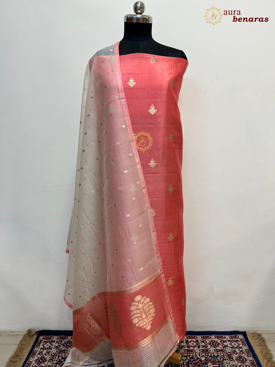 Rosy Pink Pure Banarasi Silk Unstitched Suit Kadhwa Work
